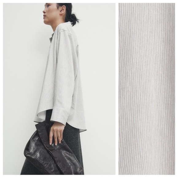 NWT. Massimo Dutti Gray Viscose/Silk Blend Striped Shirt. Size S. - Picture 4 of 12